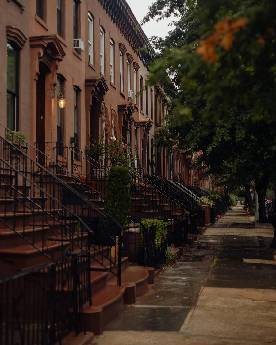 New York City brownstones in autumn
